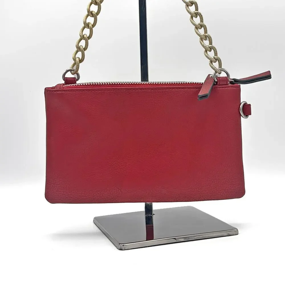 KENNETH COLE REACTION Pebbled Faux Leather Gold Chainlink Shoulder Bag (Red)